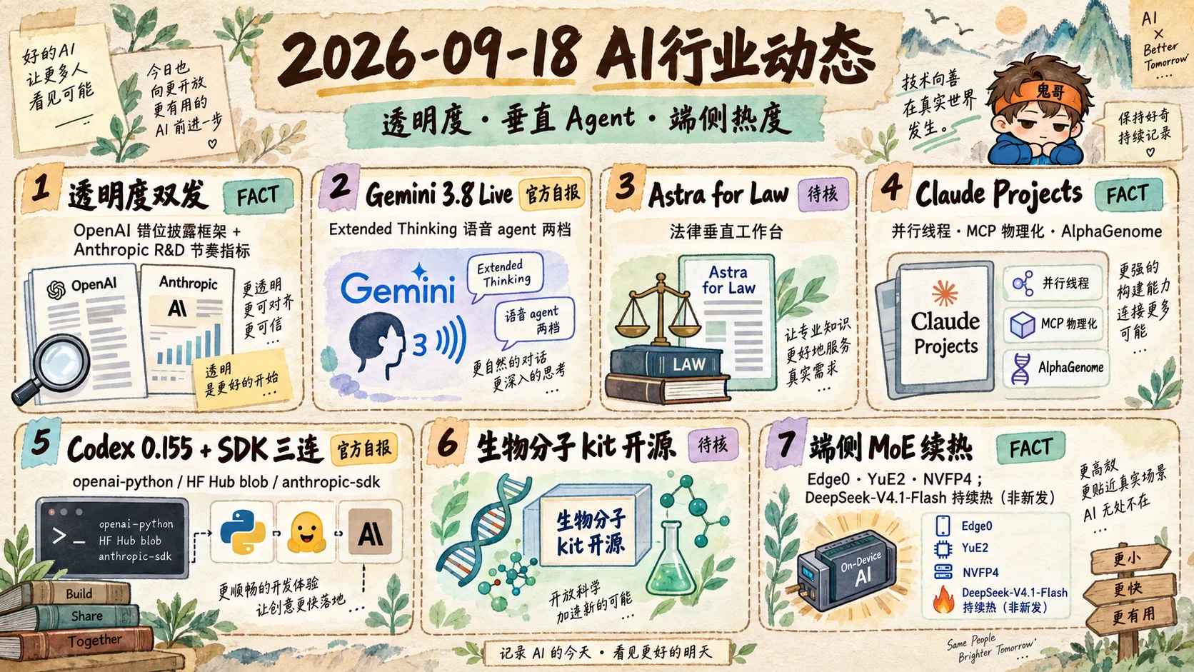 2026-09-18 AI行业动态信息图：透明度双发、垂直 Agent 与端侧热度