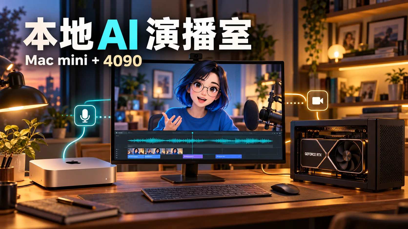 口播视频的 API 账单有点贵,鬼哥把 Mac mini 和 4090 接成了一间 AI 演播室